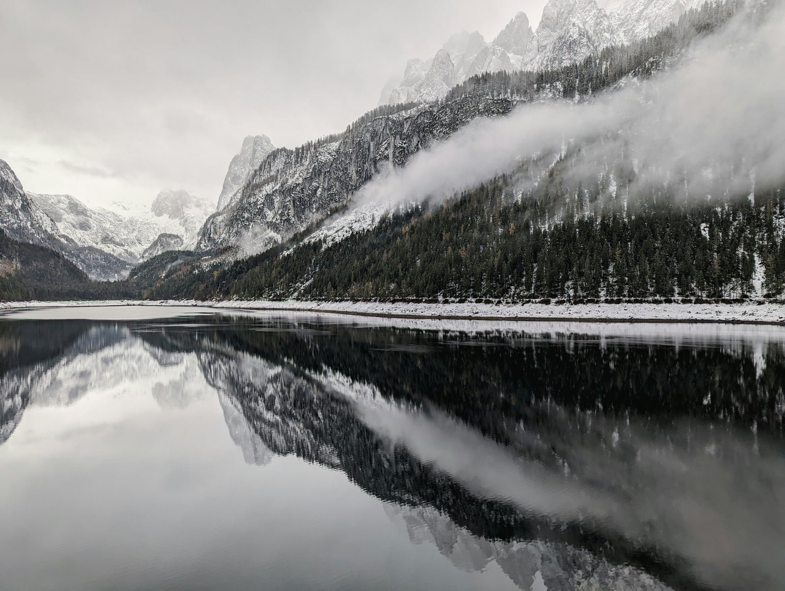 Gosau valley with the Dachstein massif rising behind in winter