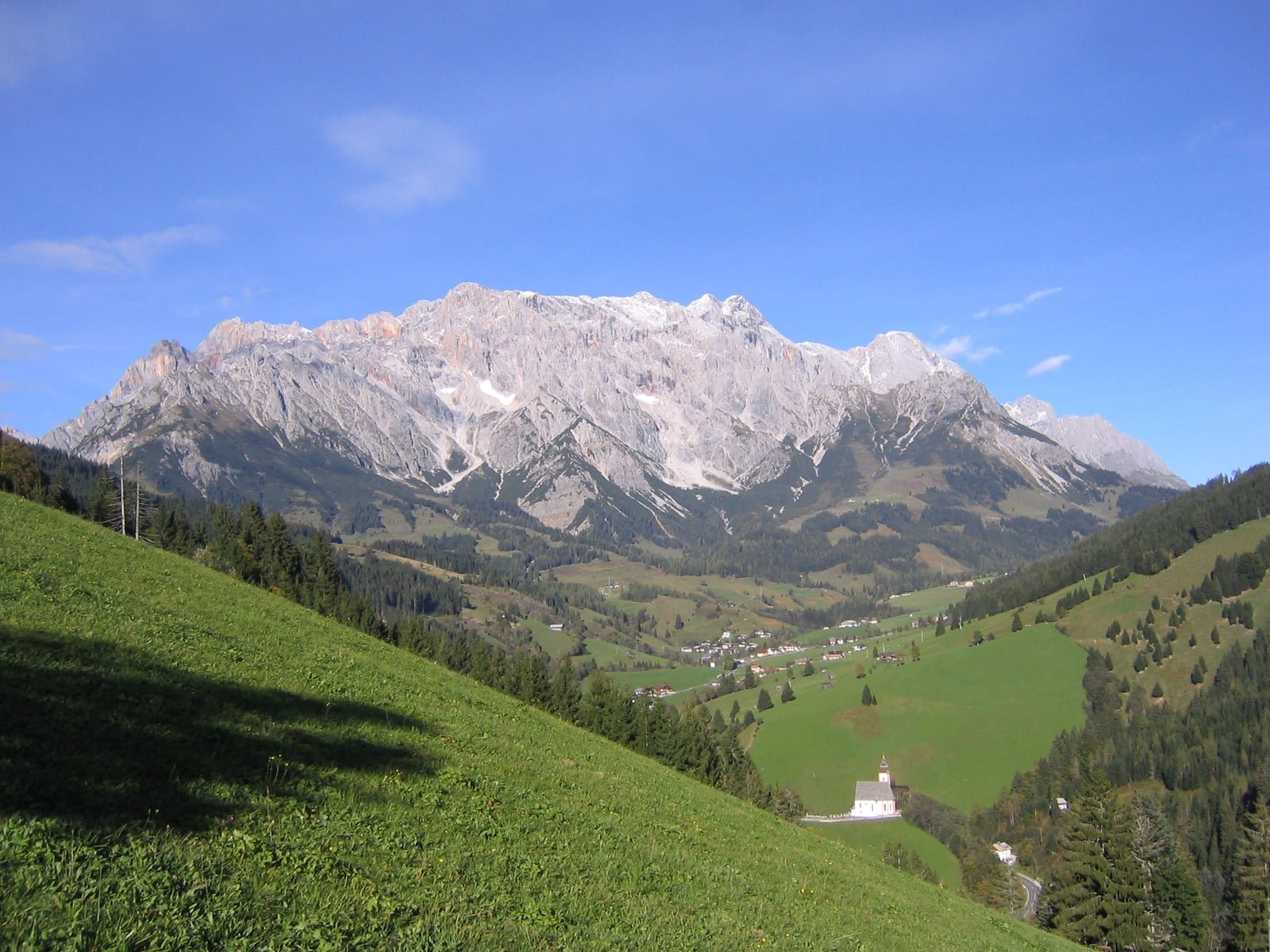 Hochkönig mountain panorama with snow-covered peaks and ski runs