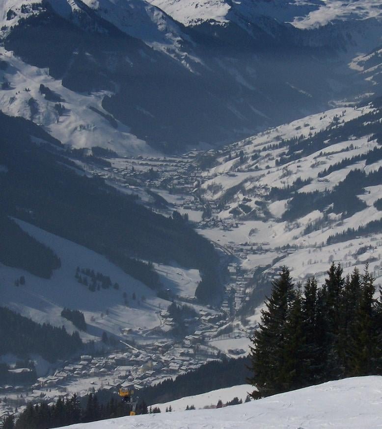 Saalbach ski resort village in the Austrian Alps during winter