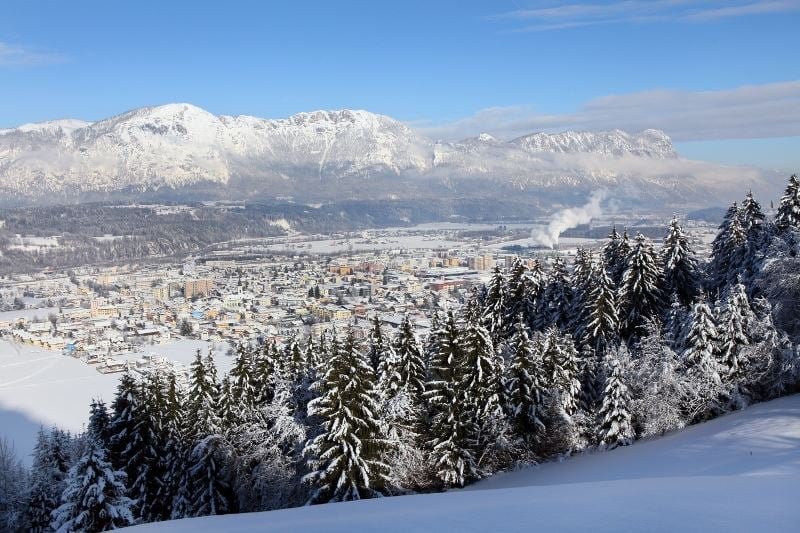 Wörgl town and transport hub in the Inn valley during winter