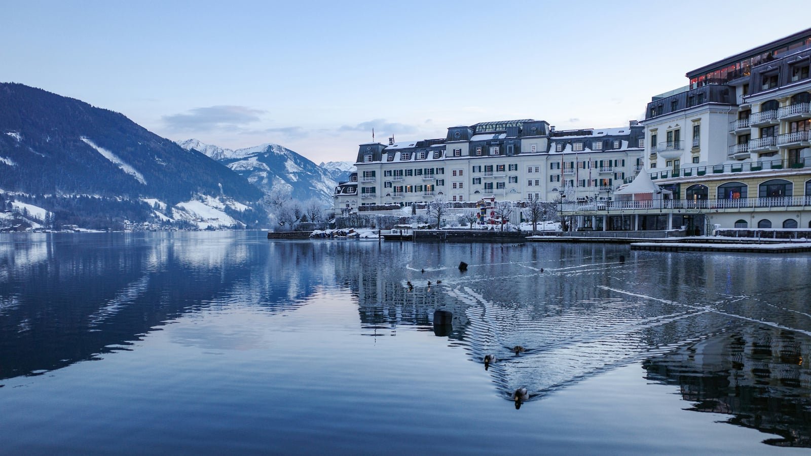 Zell am See lake and mountains in winter